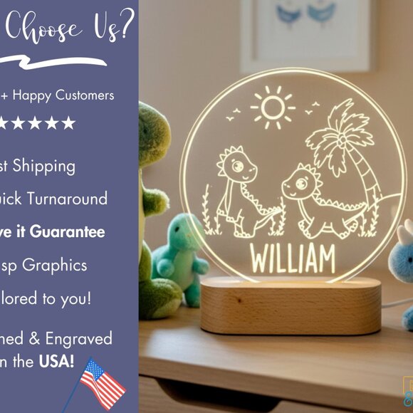 Personalized Dino Night Light – Custom LED Lamp for Dino Lovers - Picture 4 of 8